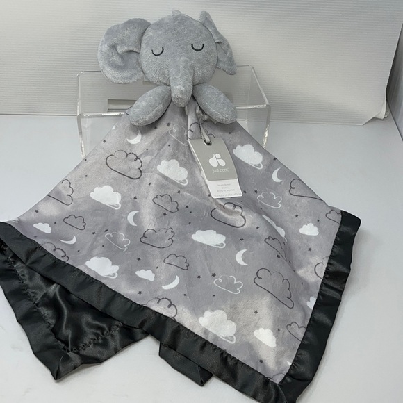 Just Born Elephant Security Blanket Lovey Gray Clouds 25” NWT
